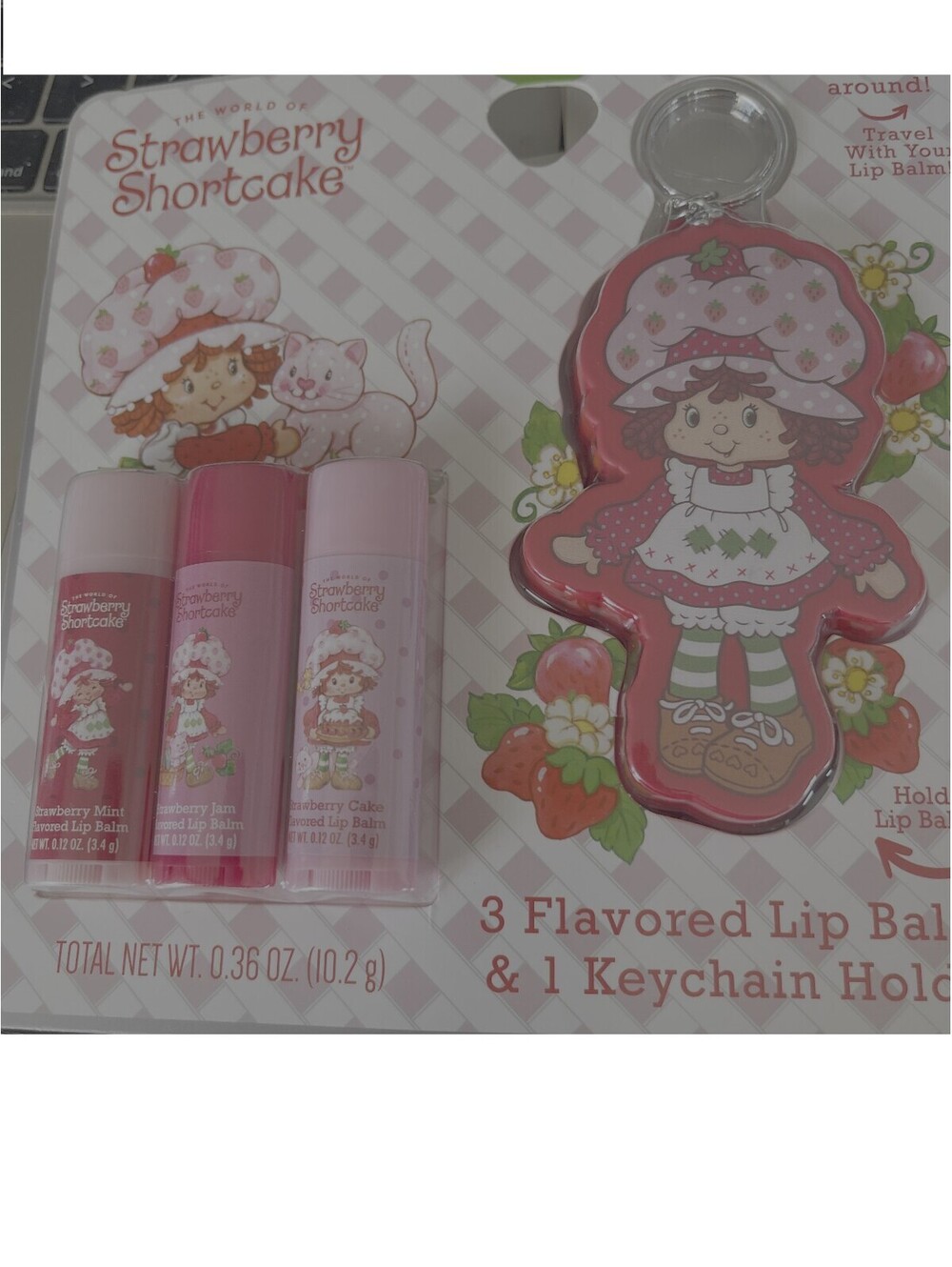 Strawberry Shortcake 3 Flavored Lip Balms & keychain Holder